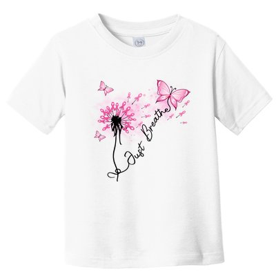 Breast Cancer Awareness Just Breathe Dandelion Pink Ribbon Butterfly Toddler T-Shirt