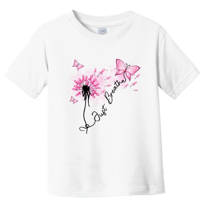 Breast Cancer Awareness Just Breathe Dandelion Pink Ribbon Butterfly Toddler T-Shirt