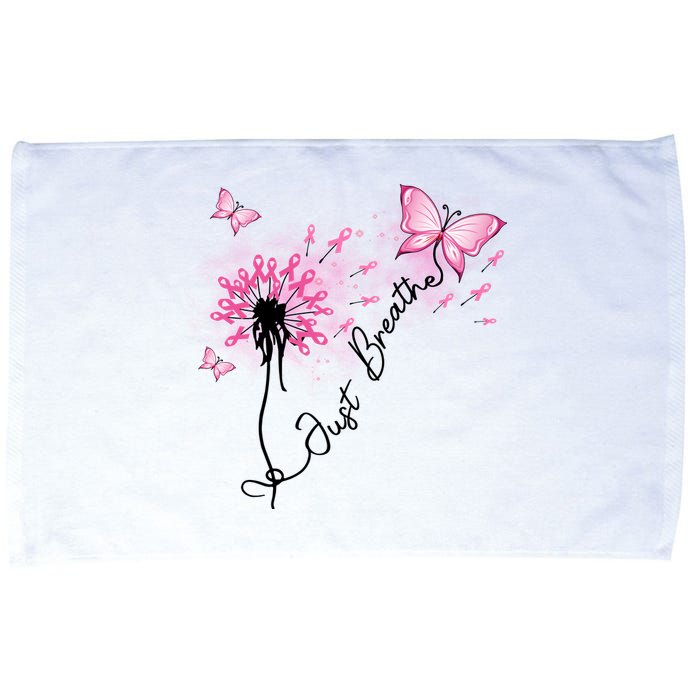 Breast Cancer Awareness Just Breathe Dandelion Pink Ribbon Butterfly Microfiber Hand Towel