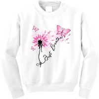 Breast Cancer Awareness Just Breathe Dandelion Pink Ribbon Butterfly Kids Sweatshirt