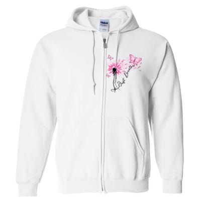 Breast Cancer Awareness Just Breathe Dandelion Pink Ribbon Butterfly Full Zip Hoodie