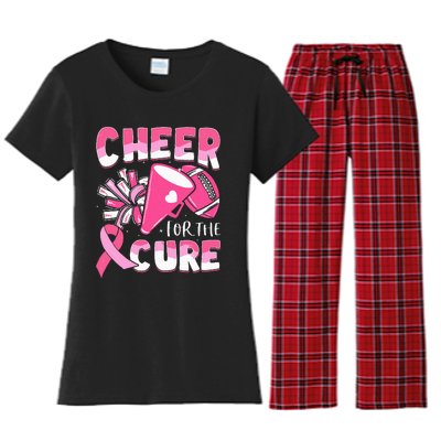 Breast Cancer Awareness Cheer For The Cure Football Women's Flannel Pajama Set