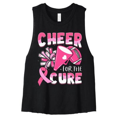 Breast Cancer Awareness Cheer For The Cure Football Women's Racerback Cropped Tank