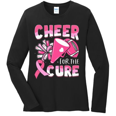 Breast Cancer Awareness Cheer For The Cure Football Ladies Long Sleeve Shirt