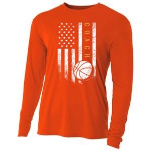 Basketball Coach American Flag Basketball Trainer Coaching Gift Cooling Performance Long Sleeve Crew