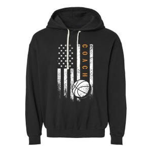 Basketball Coach American Flag Basketball Trainer Coaching Gift Garment-Dyed Fleece Hoodie