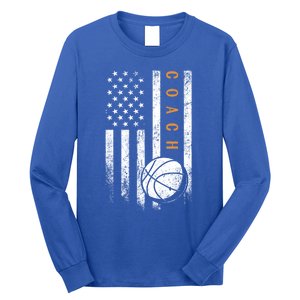 Basketball Coach American Flag Basketball Trainer Coaching Gift Long Sleeve Shirt