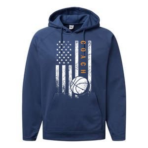 Basketball Coach American Flag Basketball Trainer Coaching Gift Performance Fleece Hoodie