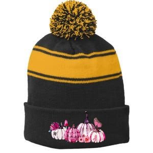 Breast Cancer Awareness Stripe Pom Pom Beanie