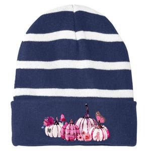 Breast Cancer Awareness Striped Beanie with Solid Band