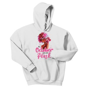 Breast Cancer Awareness In October We Wear Pink Black Woman Kids Hoodie