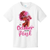 Breast Cancer Awareness In October We Wear Pink Black Woman Kids T-Shirt