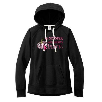 Breast Cancer Awareness In October We Wear Pink Pumpkin Women's Fleece Hoodie