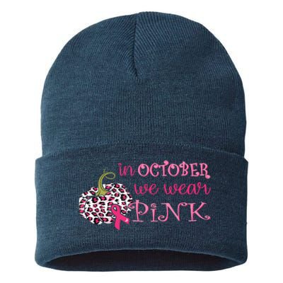 Breast Cancer Awareness In October We Wear Pink Pumpkin Sustainable Knit Beanie