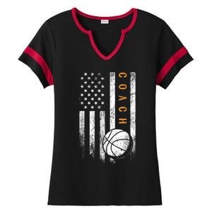 Basketball Coach American Flag Basketball Trainer Coaching Ladies Halftime Notch Neck Tee