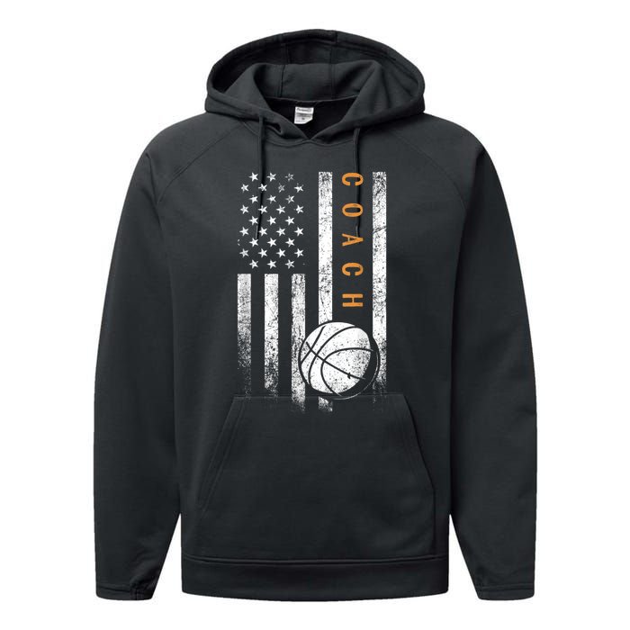 Basketball Coach American Flag Basketball Trainer Coaching Performance Fleece Hoodie