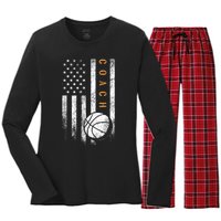 Basketball Coach American Flag Basketball Trainer Coaching Women's Long Sleeve Flannel Pajama Set 