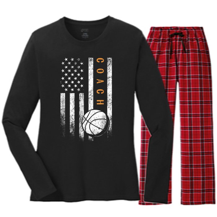 Basketball Coach American Flag Basketball Trainer Coaching Women's Long Sleeve Flannel Pajama Set 