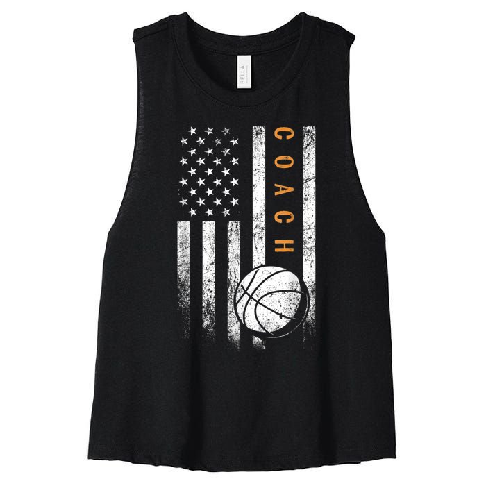 Basketball Coach American Flag Basketball Trainer Coaching Women's Racerback Cropped Tank