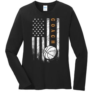 Basketball Coach American Flag Basketball Trainer Coaching Ladies Long Sleeve Shirt