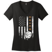 Basketball Coach American Flag Basketball Trainer Coaching Women's V-Neck T-Shirt