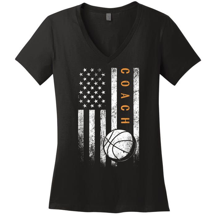 Basketball Coach American Flag Basketball Trainer Coaching Women's V-Neck T-Shirt