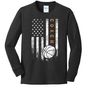 Basketball Coach American Flag Basketball Trainer Coaching Kids Long Sleeve Shirt