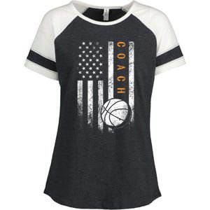 Basketball Coach American Flag Basketball Trainer Coaching Enza Ladies Jersey Colorblock Tee