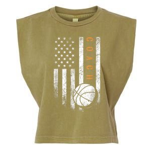 Basketball Coach American Flag Basketball Trainer Coaching Garment-Dyed Women's Muscle Tee