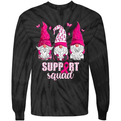 Breast Cancer Awareness For Gnomes Support Squad Tie-Dye Long Sleeve Shirt