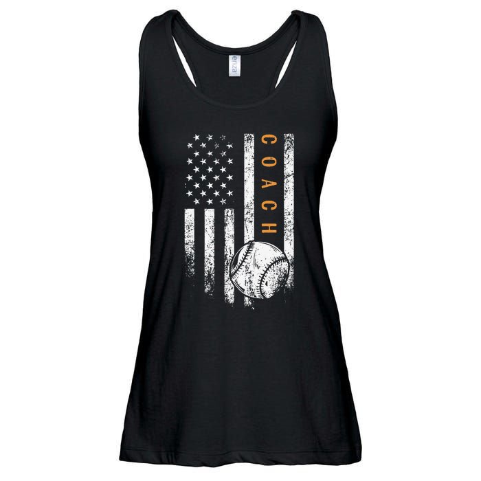 Baseball Coach American Flag Baseball Trainer Coaching Ladies Essential Flowy Tank