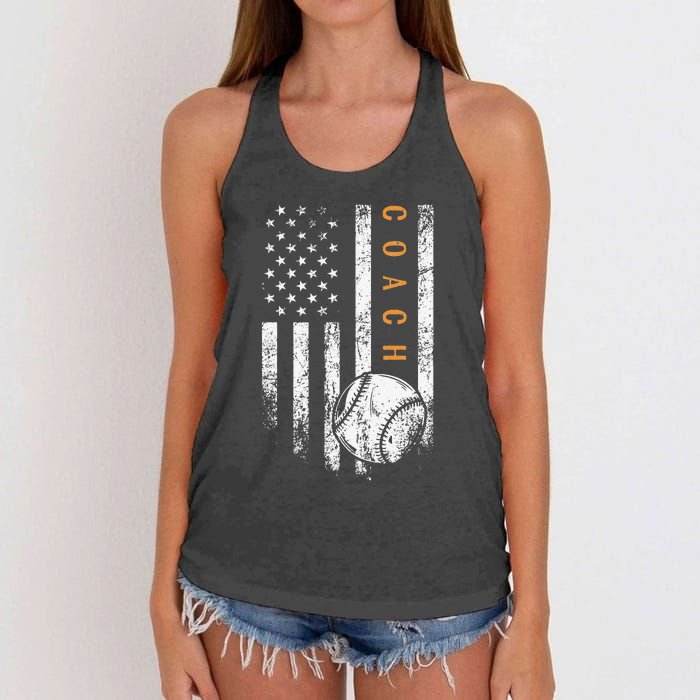 Baseball Coach American Flag Baseball Trainer Coaching Women's Knotted Racerback Tank