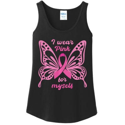 Breast Cancer Awareness Butterfly I Wear P.I.N.K For Myself Ladies Essential Tank