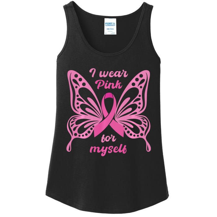 Breast Cancer Awareness Butterfly I Wear P.I.N.K For Myself Ladies Essential Tank