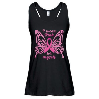 Breast Cancer Awareness Butterfly I Wear P.I.N.K For Myself Ladies Essential Flowy Tank