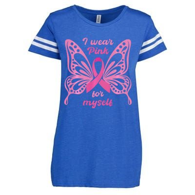 Breast Cancer Awareness Butterfly I Wear P.I.N.K For Myself Enza Ladies Jersey Football T-Shirt