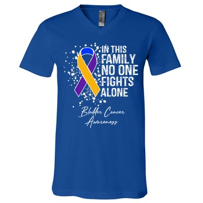 Bladder Cancer Awareness In This Family No One Fights Alone Great Gift V-Neck T-Shirt