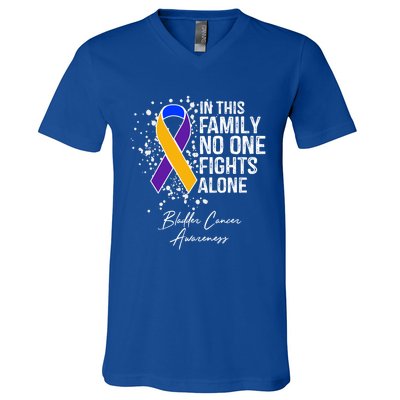 Bladder Cancer Awareness In This Family No One Fights Alone Great Gift V-Neck T-Shirt