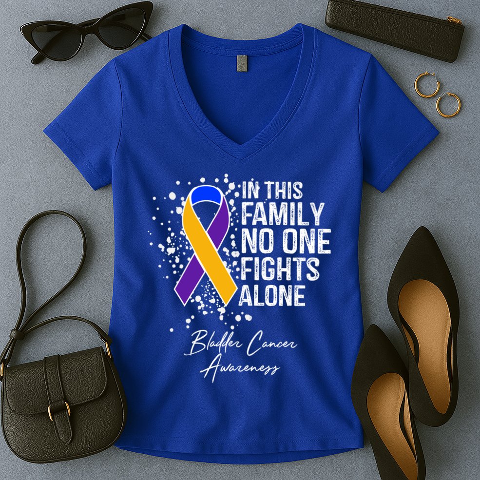 Bladder Cancer Awareness In This Family No One Fights Alone Great Gift Women's V-Neck T-Shirt