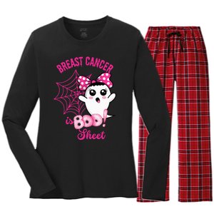 Breast Cancer Awareness Conquering The Boo Sheet Cancer Women's Long Sleeve Flannel Pajama Set 