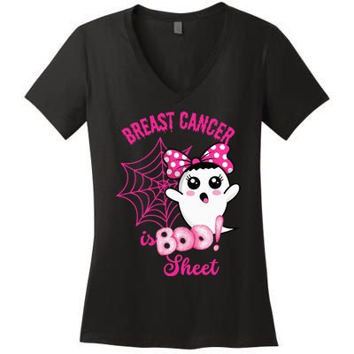 Breast Cancer Awareness Conquering The Boo Sheet Cancer Women's V-Neck T-Shirt