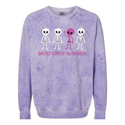 Breast Cancer Awareness Spooky Skeleton Cancer Awareness Colorblast Crewneck Sweatshirt