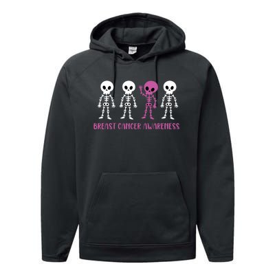 Breast Cancer Awareness Spooky Skeleton Cancer Awareness Performance Fleece Hoodie