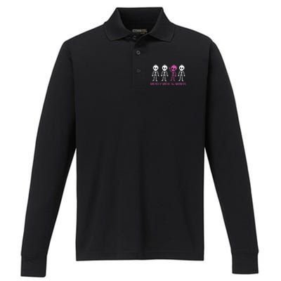 Breast Cancer Awareness Spooky Skeleton Cancer Awareness Performance Long Sleeve Polo