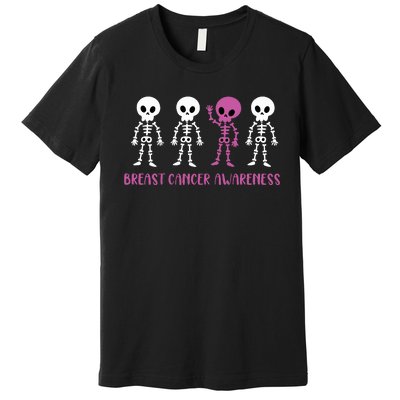 Breast Cancer Awareness Spooky Skeleton Cancer Awareness Premium T-Shirt