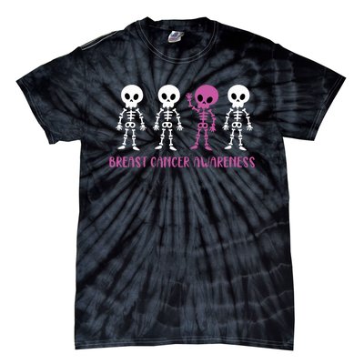 Breast Cancer Awareness Spooky Skeleton Cancer Awareness Tie-Dye T-Shirt