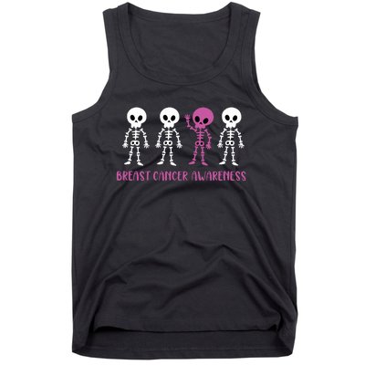 Breast Cancer Awareness Spooky Skeleton Cancer Awareness Tank Top