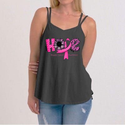 Breast Cancer Awareness Hope Ribbon Leopard Sunflower Women's Strappy Tank