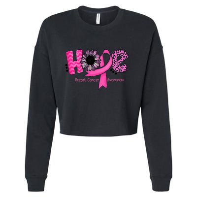 Breast Cancer Awareness Hope Ribbon Leopard Sunflower Cropped Pullover Crew