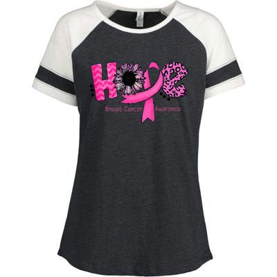 Breast Cancer Awareness Hope Ribbon Leopard Sunflower Enza Ladies Jersey Colorblock Tee